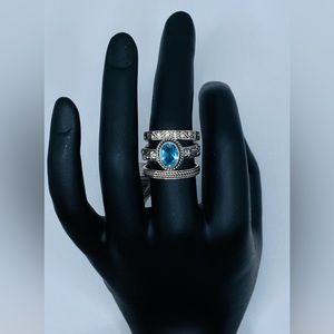 NWT Bali Legacy Swiss Blue Topaz Set Of Three Rings In Sterling Silver